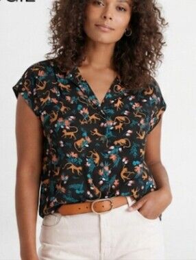 Anthropologie Maeve Monkey Safari Print Button Down Top XS
